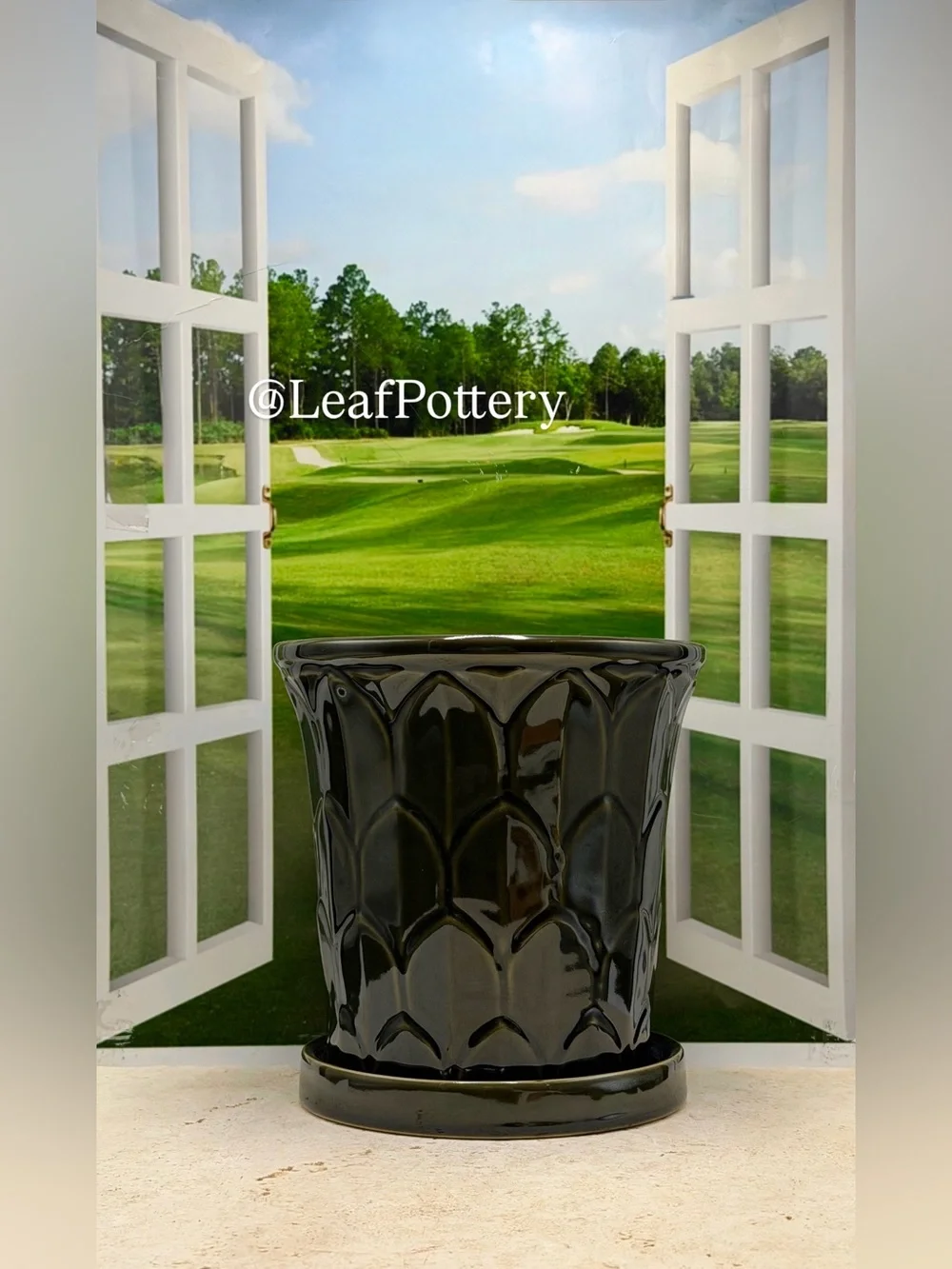 Gothic Ceramic Planter with Attached Saucer | 7